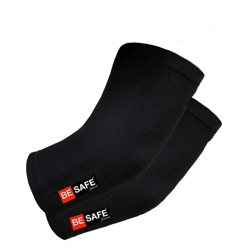 BESAFE Forever Compression Socks & Elbow Support Guard, Elbow Sleeves Band for Men & Women, Gym, Cricket, Badminton, Bikers | Pair, Black, ESS103 (XL)
