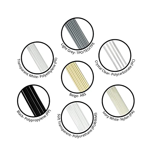 JOUNJIP 13" Plastic Welding Rods - Long 7 Types of Welding Plastic (PP PU ABS PE TPO PA PC) Most Common Plastics- For Use With JOUNJIP Plastic Welding Kit- 52 Pack 1/8" Dia - High Quality Checked