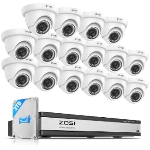 ZOSI 3K Lite 16CH Wired Security Camera System, 16 X 2MP Cameras, 3TB HDD