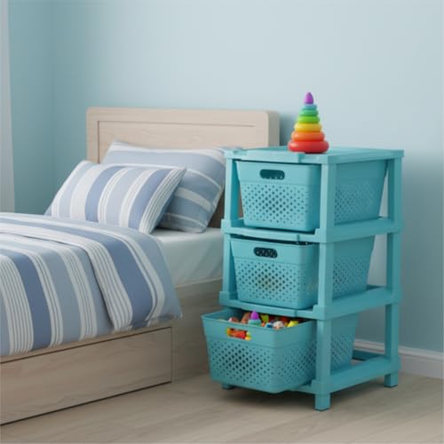Image of JD FRESH 3-Tier Plastic Storage Cabinet Organizer /Modular Plastic Drawer System for Home, Office, Hospital, Parlor, School, and Kids' Rooms /Modular Kitchen & Toy Organizer (Blue)