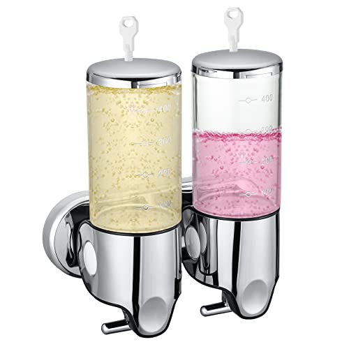 Kyrio Distributeur de Savon à Double Compartiment, Distributeur Mural Manuel de Savon pour Les Mains, shampooing, Lotion, Gel Douche, pour Toilettes, Salle de Bain, hôtel, Cuisine