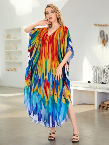 Image of NFVNKJ Women's Plus Size Beach Lounge Kaftan Maxi Dress Swimsuit Coverup for Women