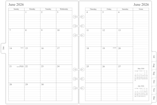newestor 2026-2027 Monthly Planner Refills for A5 6-Ring Binder Two Pages Per Month Jun 2026 to Dec 2027 A5 Size 6-Hole Punched