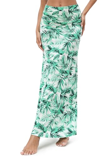 Image of Urban CoCo Women's Stylish Spandex Comfy Fold-Over Flare Long Maxi Skirt