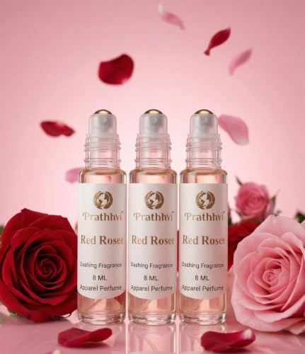 Image of Red Rosee Attar Roll-On Perfume Oil 8 ml x 3 | Alcohol Free | Long Lasting Rich Fragrance | Men & Women | Pocket Size Travel Friendly Roll On | Daily Wear Fragrance - Pack of 3
