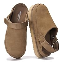 Project Cloud 100% Genuine Leather Clogs for Women - Memory Foam Womens Clogs & Mules with Adjustable Straps - Lightweight Platform Shoes Non-Slip Slides (Goldstar, KHAKSUEDE,7)