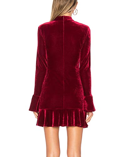 R.Vivimos Women's Winter Long Sleeve Velvet Ruffles Bodycon Mini Dress3