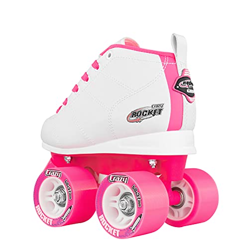 Crazy Skates Rocket Roller Skates For Girls And Boys - Great Beginner Kids Quad Skates - White/Pink (Size: Us Mens J10 | Us Ladies J10 | Eu 28) #TOP5