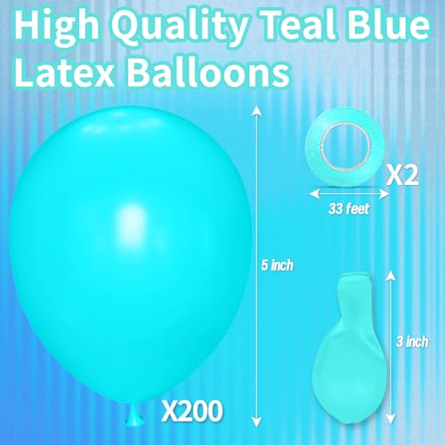 Image of 200pcs Teal Blue Balloons 5 Inch, Small Mini Latex Balloons for Party Birthday Baby Shower Anniversary Festival Arch Garland Decoration