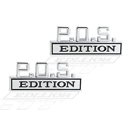 Image of 2 Pcs P.O.S. Edition Emblem 3D Metal Badge Decal Sticker Fit for Universal Car Truck SUV Side Rear Front Hood Trunk Door (Silver Black)