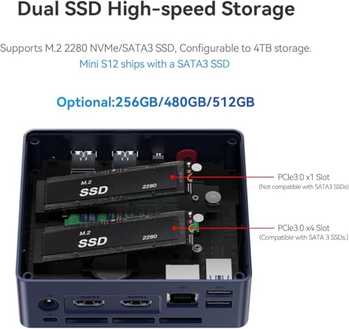 Image of Beelink MINI S12 Mini PC,Intel 12th Gen Alder Lake-N95 Processor(4C /4T,up to 3.4GHz),Mini Computer 8GB DDR4 RAM 480GB SSD,Support 4K Dual Display,WiFi 5 /BT4.2 /USB3.2 /2.5G LAN /WOL /Auto Power On