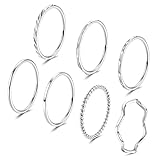 YADOCA 7 Pcs 1MM Stainless Steel Rings for Women Men Fashion Simple Plain Knuckle Stacking Midi Thumb Dainty Thin Stackable Statement Band Rings Set Size 5-11 Silver Gold Tone