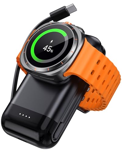Portable Watch Charger for Samsung Galaxy Watch8/8Classic/Ultra (2025)/7/Ultra/6/5, 6000 mAh Watch and Phone Charger for Samsung Galaxy S25 Ultra/S24 Ultra/S23/Z Fold7/Flip7