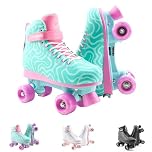 CREAM Scoop Kids Adjustable Quad Roller Skates for Beginners – 4-Size Grow-With-You Fit for Extended Use – Stable 4-Wheel Design for Improved Balance – Boys and Girls (Wave - Teal/Pink)