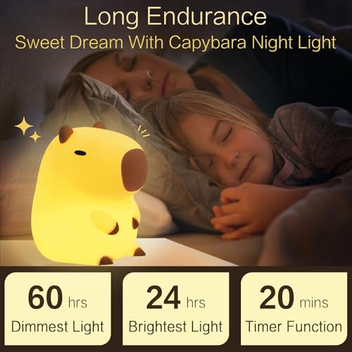 capybara cute night light squishy capybara lamp xmas gifts toys rechargeable led dimmable silicone nightlight for kids funny light up capibara baby nursery college dorm fall dcor