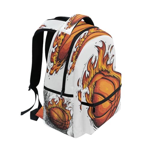 Basketball Flame White Backpack for School Boys Girls Adults Kids Bookbag Laptop Bag 18L2