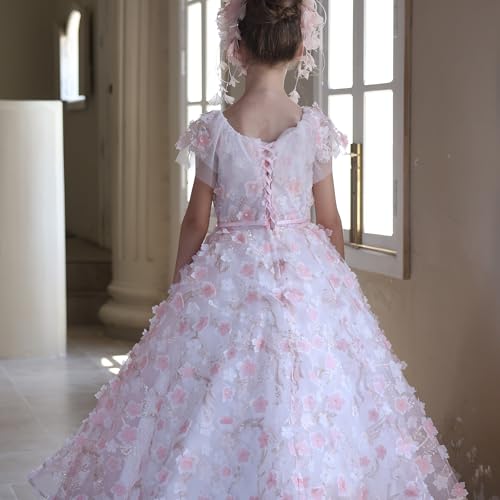 Enchanting Hand - Crafted Girls' Gown: Soft Tulle, Floral Embroidery & Butterfly Embellishments2