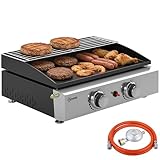 Outsunny Gasgrill 5 KW Tragbarer Tischgrill mit 2 Brenner Keramische Lackbeschichtung Grillrost Warmhalterost herausnehmbar Fettauffangschale, Edelstahl Picknickgrill Tischgasgrill für Garten Balkon