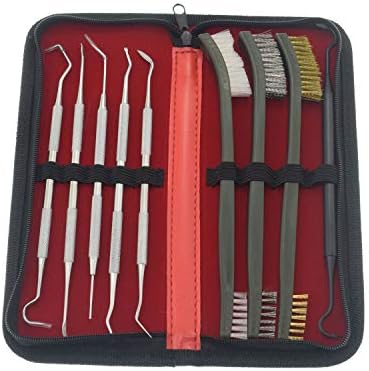 Motanar Gun Cleaning Brush & Pick Kit-Double Ended Brass Copper Nylon Steel Brush & Metal Picks Set (9 PCS with Bag)