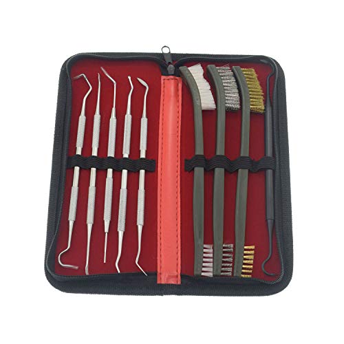 Motanar Gun Cleaning Brush & Pick Kit-Double Ended Brass Copper Nylon Steel Brush & Metal Picks Set (9 Pcs With Bag) #TOP2