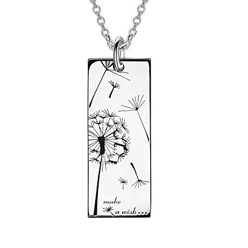 ROMANTICWORK 925 Sterling Silver Silver Dandelion Necklace Gold Dandelion Necklace Dandelion Ring Make A Wish (Silver)