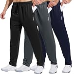 HUAKANG 3 Pack Joggers for Men Tracksuit Bottoms Men Sweatpants Lightweight Jogging Trousers Sports Casual Running Pants with Zipper Pockets (3029 Black Dark Gray Navy L)
