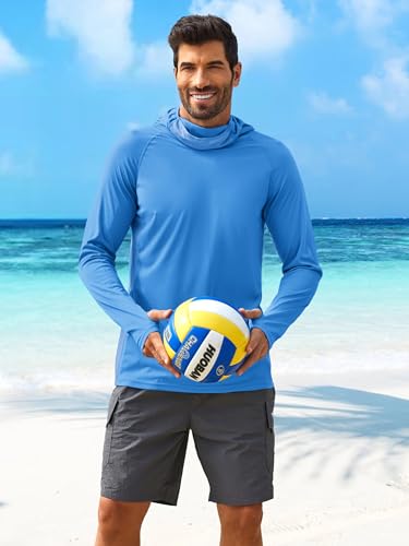 Image of PINSPARK Men's Sun Protection Hoodie with Mask UPF 50+ UV Long Sleeve Shirt Men Rash Guard Performance Fishing Hiking Shirt