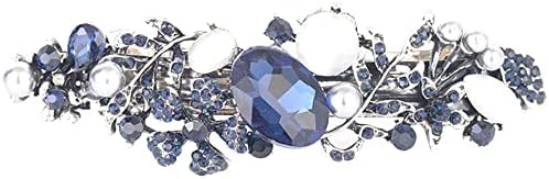 Retro Crystal Barrettes French Hair Clip Fashion Rhinestones Flower Butterfly Bridal Spring Hairpin Accessories for Women Girls Luxury Jewelry Silver Plating (Blue Flower)