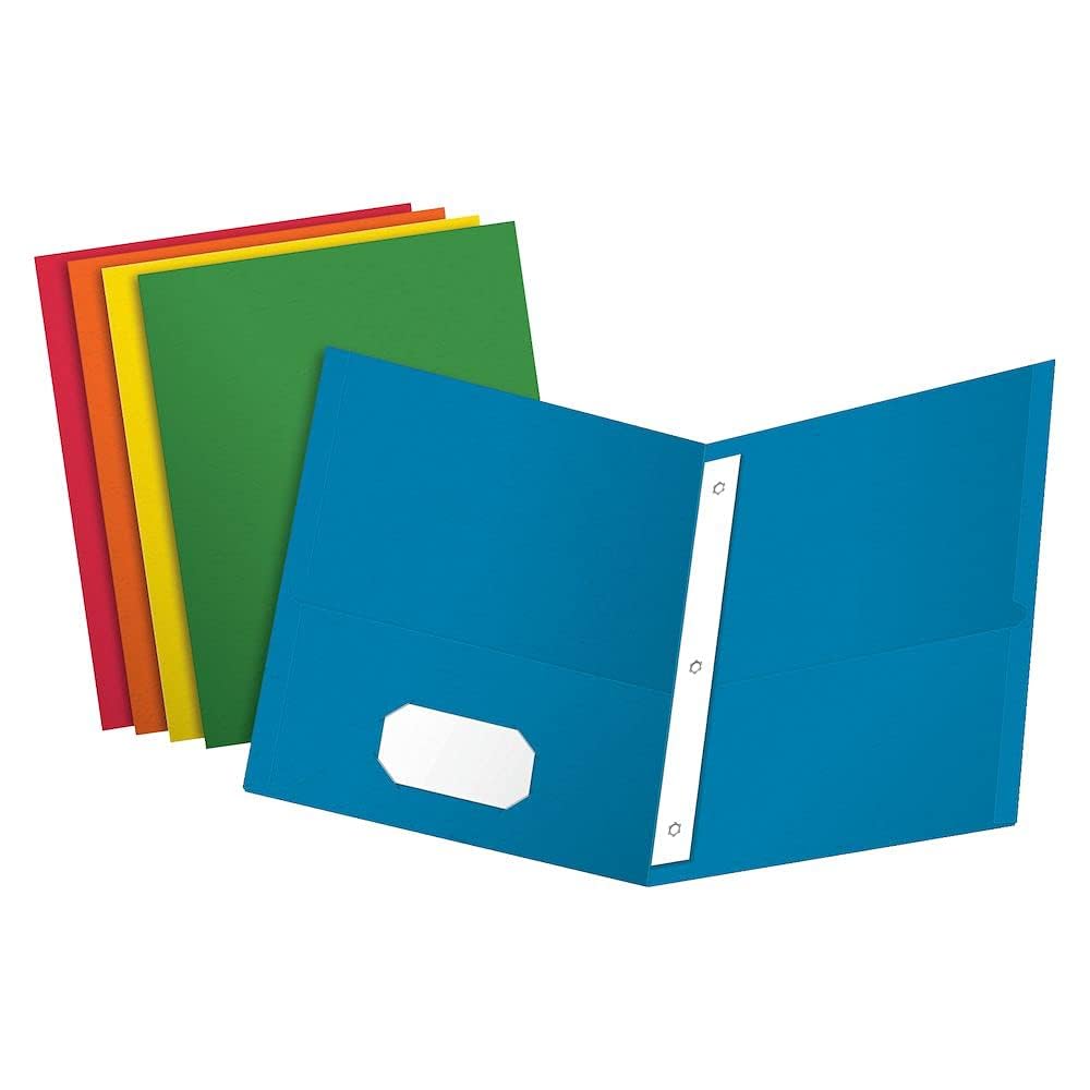 Oxford Two-Pocket Folders w/Fasteners, Assorted Colors,Letter Size, 25 per Box (57713)
