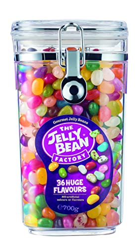 The Jelly Bean Factory, Jelly Beans Gift 700 g Jar of Sweets, Gluten Free - 36 Natural, Huge Fruit Flavours, Chewy, Retro American Sweets for Kids, Adults, Birthday - Gourmet Pick and Mix Jellybeans