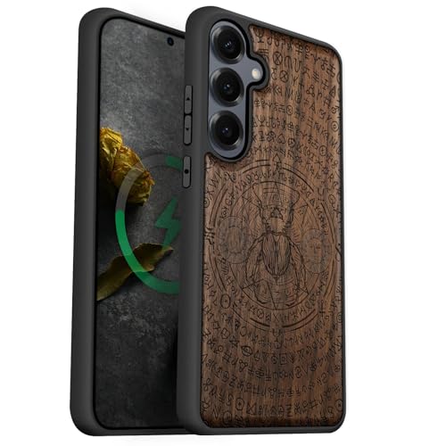 Coque Samsung S25 Plus en bois de noyer gravé étui Magsafe chic