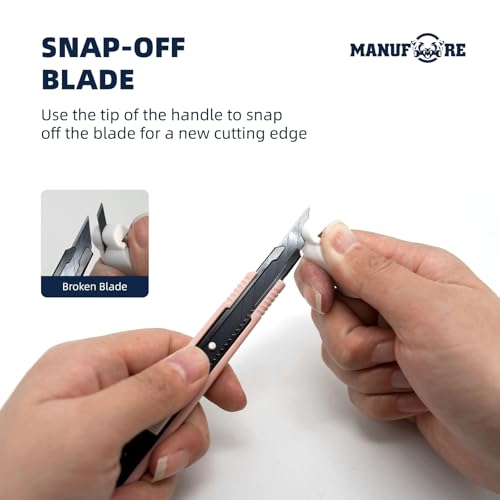 Image of MANUFORE 5pcs 9mm Snap-off Knives with 30-Degree Precision Blade | Pink, Safety Auto-lock, 30-Degree Sharp Blade, Lightweight Portable, Retractable Film Cutting Knife for Paper, tint, decals