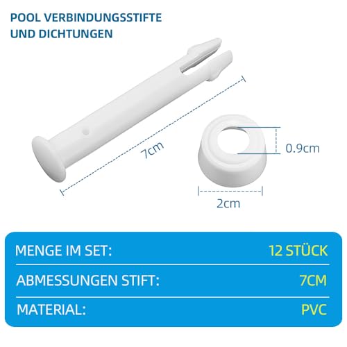 KLINNA 12er Set Verbindungsstifte mit Dichtungen, 7cm/2.76in Stift Splint Pin Ersatzteile Set für Intex & Bestway Pool, Joint Pins & Seals für Frame&Round Metallrahmen Pools – Bild 3