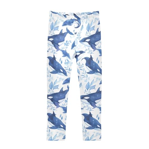 Killer Whale on Blue Girls Leggings Stretchy High Waisted Pants Running