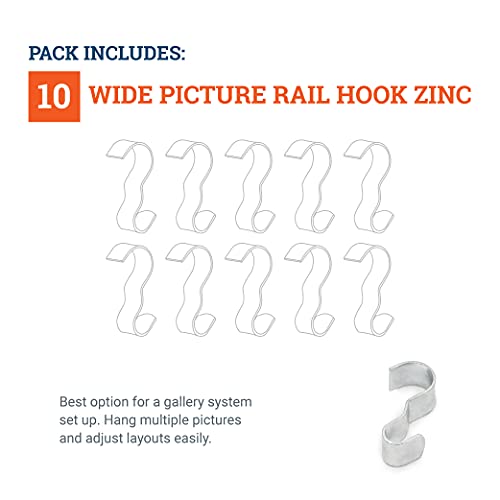 Picture Rail Hooks Silver Finish - 10 Pack - Picture Rail Hangers - Wide Molding Hooks #TOP3