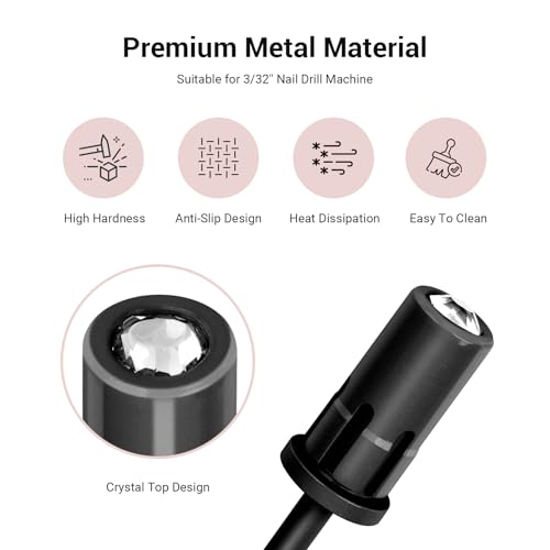 Image of MelodySusie Crystal Top Mandrel Bit for Nails, 3 /32'' Easy Off Nail Drill Bits for Sanding Bands, Suitable for Acrylic Nails Gel Manicures and Pedicures, Black