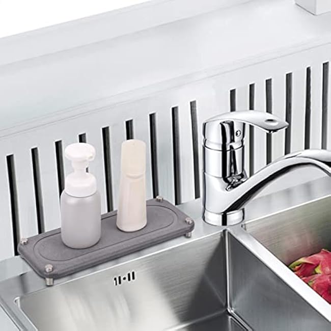 Instant Dry Sink Caddy Organizer, Sink Sponge Soap Holder, Countertop Fast Drying Stone Tray for Bathroom Kitchen (Grey)