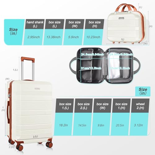 Carry On Luggage 22x14x9 Airline Approved, Hard Case Luggage Sets 2 Piece, PC+ABS Small Luggage Suitcase with TSA Lock & Spinner Wheels (14/20) - Beige Brown4