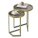 TAUODUYY Set di tavolini a 2 Pezzi, Tavolo di nidificazione in Vetro temperato, Soggiorno Shelf Dorato, Tavolo da Comodino a Tavolo Rotondo Multi-Stile, Semplice Tavolo angolare dell'Armadio Laterale