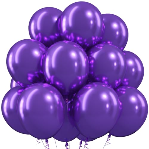 Image of Togvu Metallic Purple Balloons 50Pack 12 Inch Chrome Purple Latex Party Balloons for Birthday Party Wedding Bridal Baby Shower Bachelorette Decorations