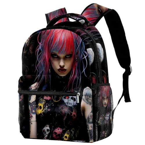 Sac à dos punk de campus pour fille et garçon avec porte-gourde