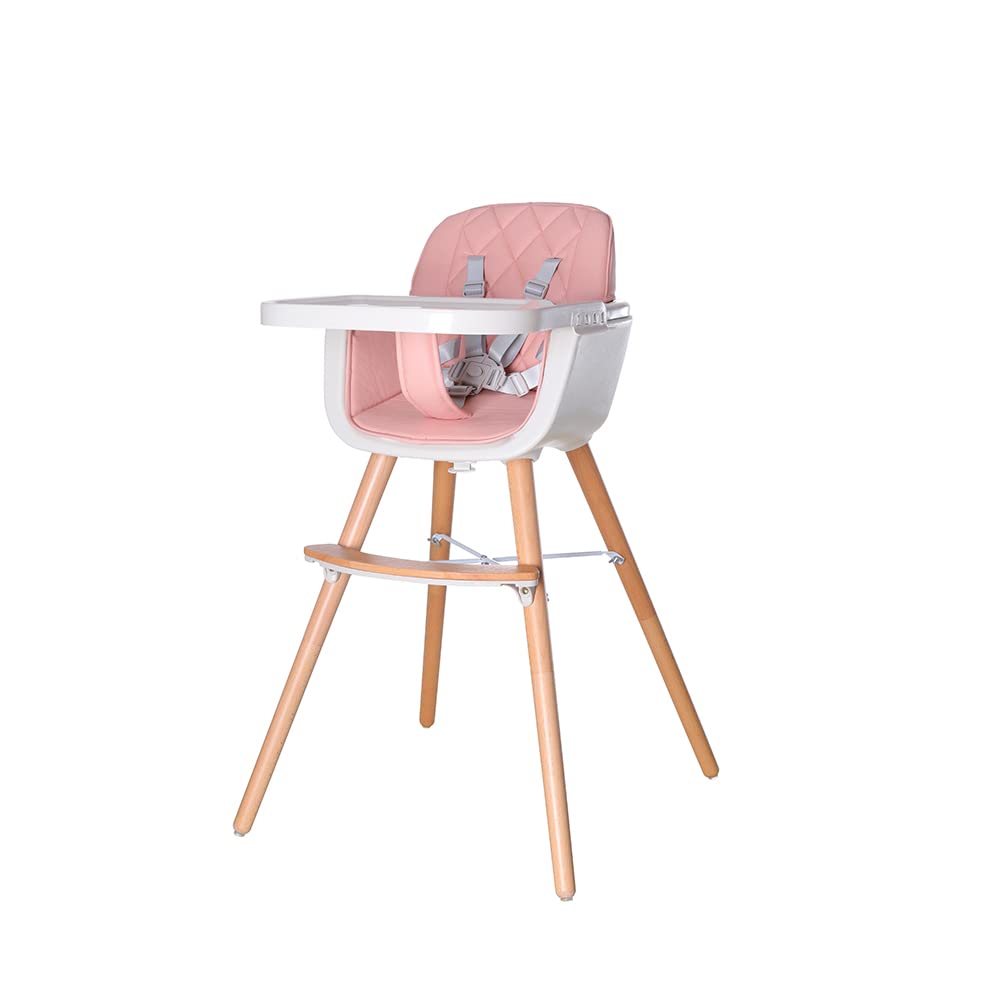PLASTIMYR - Trona Woody | Diseño atractivo y minimalista | Trona o silla junior | Arnés de seguridad 5 puntos | Silla para comer bebé portátil, Woody Rosa, Rosa 50x65x85cm, Cuero sintético