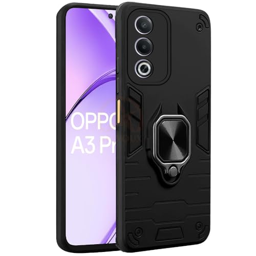 Image of AESTMO Oppo A3 Pro 5G Back Case Cover | Tough Armor Bumper | Ring Holder & Kickstand in-Built | 360 Degree Protection Cover for Oppo A3 Pro 5G (Black)