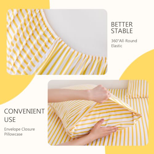 Image of MCO 4Pieces Striped Sheets Set, Breathable King Sheet Set with 16 inch Deep Pocket,Modern & Luxury, Brushed Microfiber Bedding Set(King, Yellow)