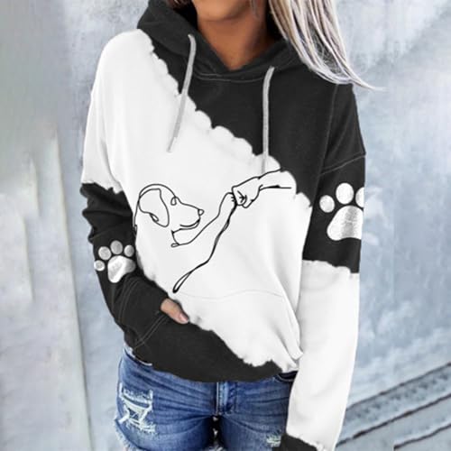 Generisch Kapuzenpullover für Damen, süßes Hundemotiv, Fauststoß-Grafik, langärmelig, Übergröße, Kapuzenpullover mit Taschen Hoodie Damen Blau (Black, S)