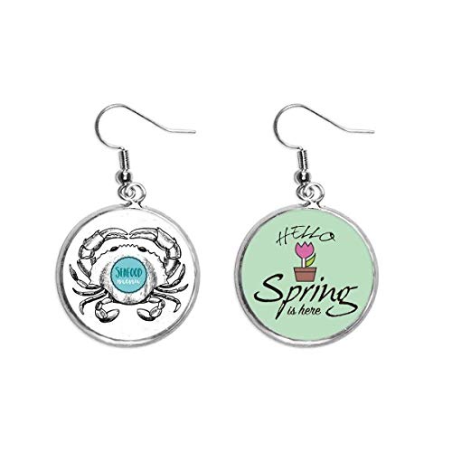 Pendientes de primavera con boceto de cangrejo en plata y diseño artesanal marino
