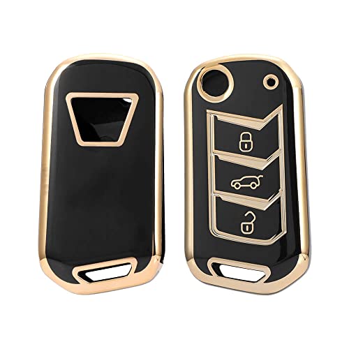 Image of Keyzone TPU Car Key Cover Compatible for: Scorpio-N, TUV 300 Plus, XUV 300, XUV700, Marazzo, Bolero 2020, Scorpio, Thar Flip Key (Gold Black)