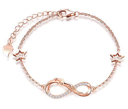 MicLee-Pulsera para mujer Pulsera de plata de ley 925 con símbolos de infinito, estrella ahuecada, engastada con circonitas Pulsera de moda de cadena ajustable Cover