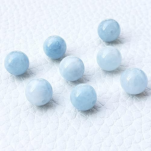 Chengmu 6mm Aquamarine Chalcedony Beads for Jewelry Making Natural Gemstone Round Loose Stone Spacer Beads Supplies Accessories for Bracelet Necklace with Cord Jewelry Bag Red Box - 130Pcs