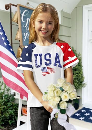 Image of Ithalt Boys Girls USA Shirts Kids 4th of July Shirts American Flag Tshirt Patriotic Top Independence Day Outfit 5-13y